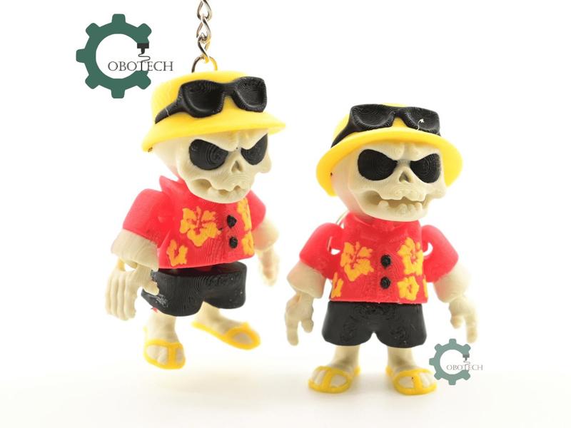 Cobotech Grumpy Skeleton In Hawaiian Shirt Articulated Keychain - Cute Backpack Keychain