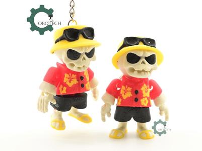 Cobotech Grumpy Skeleton In Hawaiian Shirt Articulated Keychain - Cute Backpack Keychain
