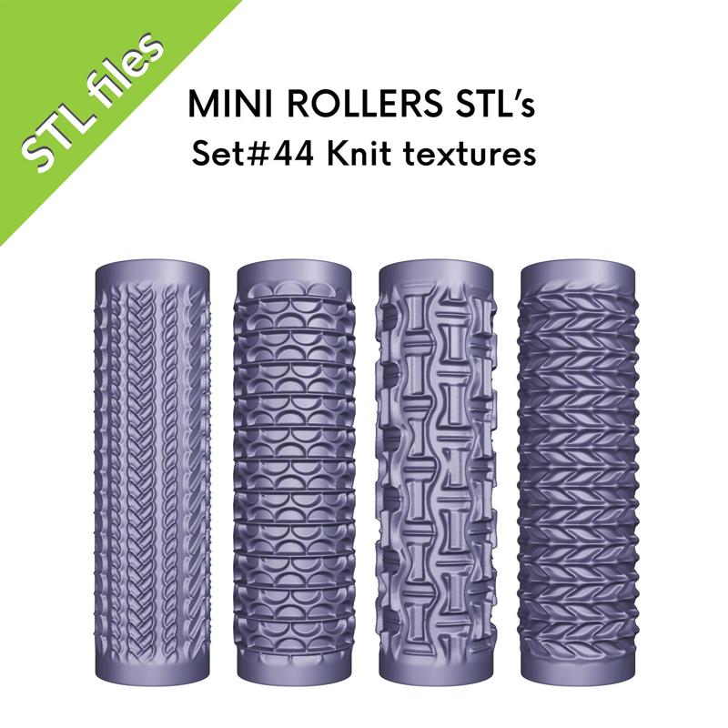 STL Texture Mini Rollers for clay, Knit textures, purl, stockinette, garter stitch, cables, set of four files for 3D printing, Set #44