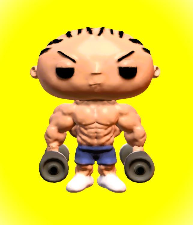 funko pop of stewie mamadisimo (bodybuilder, humor)