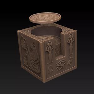 Coaster storage with Ancient Egyptian motifs and 4 coasters