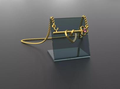 Gold Key Pendant Necklace  Premium 3D Model