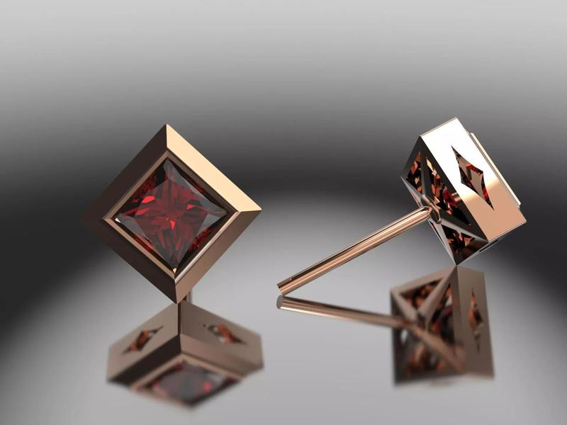 Luxury Square Stud Earrings 5mm gem with Secure  Screw