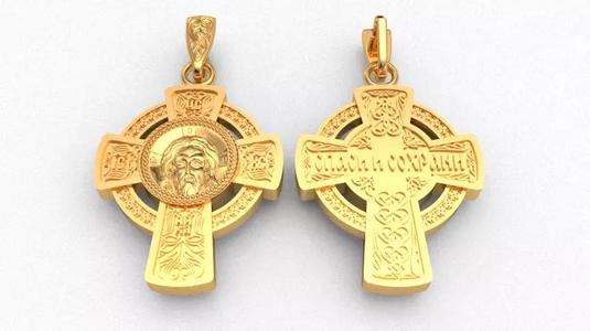 Krest-cross 3D print model gold cross pendant with jesus