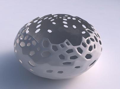 Bowl spheric squeezed wide with smooth crystal skin with holes