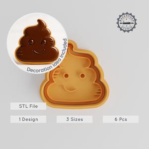 Poop Shape Cutter & Stamp Set, Emoji Cookie & Fondant Tool, Smirk Design, 3 Sizes, 6 Pieces