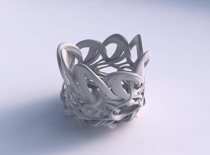 Bowl flared with interlacing lattice and extruded lines strec...