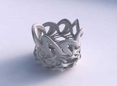 Bowl flared with interlacing lattice and extruded lines strec...