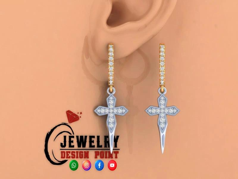 Custom Diamond Hoops Earring - Cross Earrings - Unisex