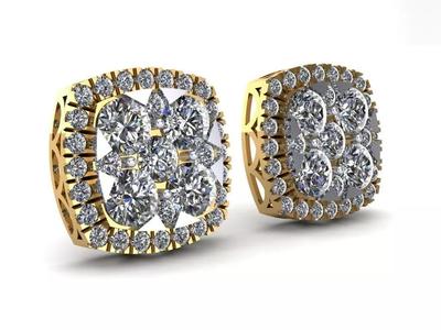 Cushion Shape Preshure Setting Diamond Earring - 12 MM