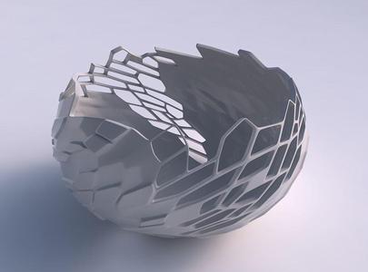 Bowl spheric twisted with reptile skin with holes