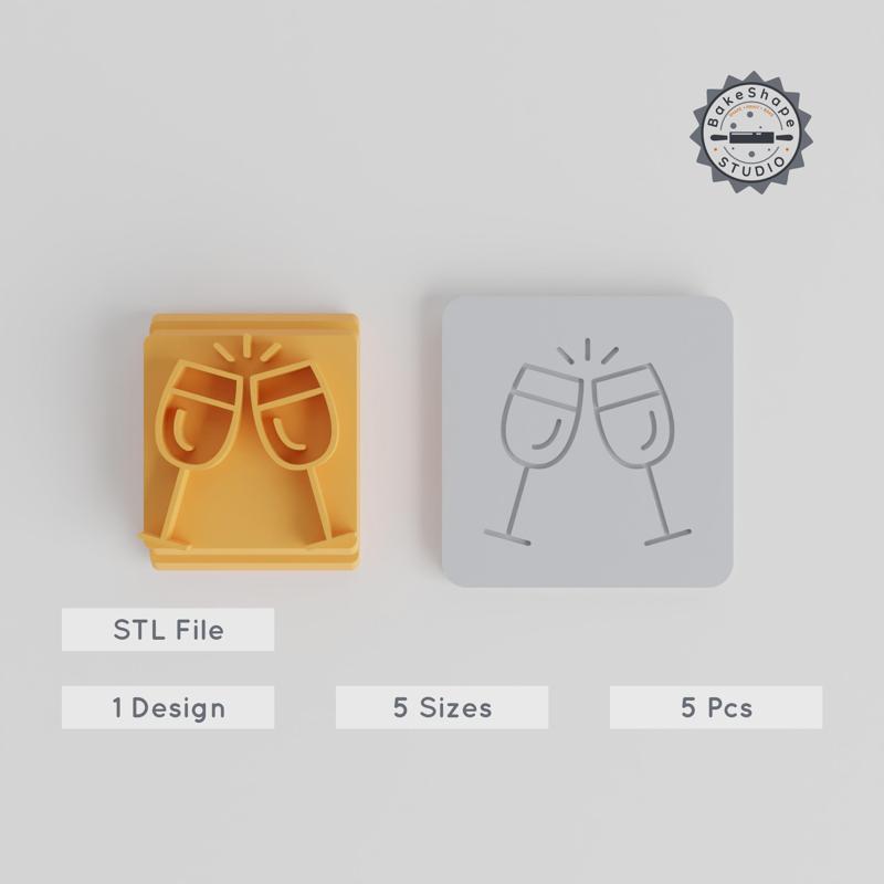 Cheers Stamp Tile Set, 5 Sizes for Clay & Cookies, Celebration Drink Designs, Festive Occasion 3D Print Files