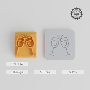 Cheers Stamp Tile Set, 5 Sizes for Clay & Cookies, Celebration Drink Designs, Festive Occasion 3D Print Files