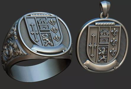 Coat of Arms Ring and Pendant Brasao Castle Lion