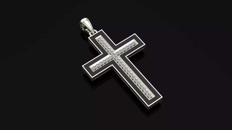 Cross 3D print model pendant with diamonds