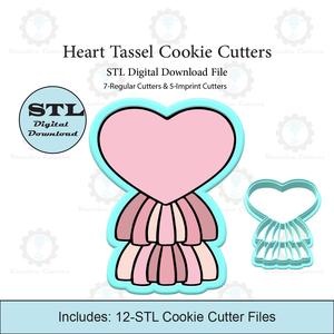 Heart Tassel Cookie Cutters | Standard & Imprint Cutters Included | STL Files