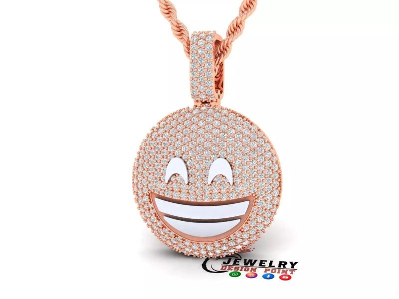 Custom Grinning Face Smiling Eyes Emoji Diamond Pendant
