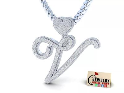 Custom Cursive Initial V Letter Diamond Pendant A to Z Alphabet