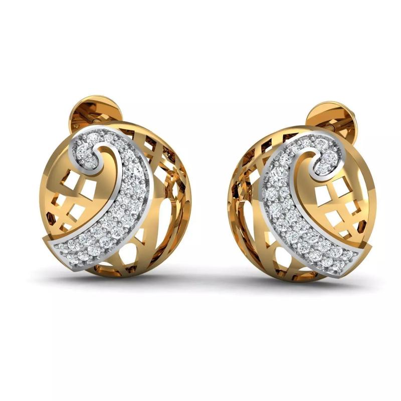 Earring 3D print model pair of gold earrings with diamonds