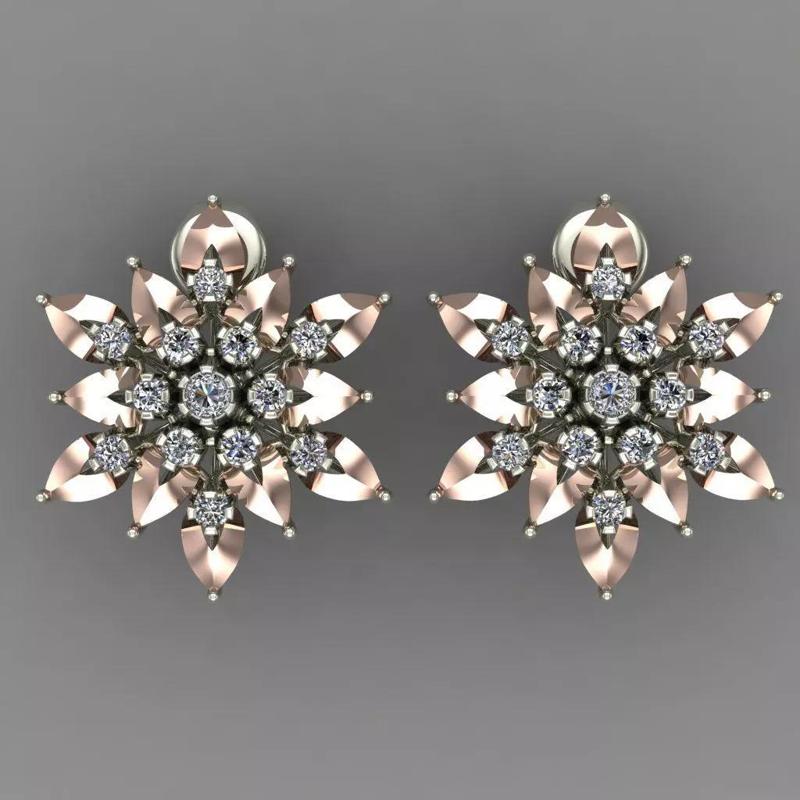 Rose Gold Diamond Earrings 3D Print Model