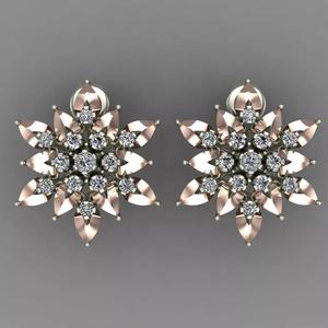 Rose Gold Diamond Earrings 3D Print Model
