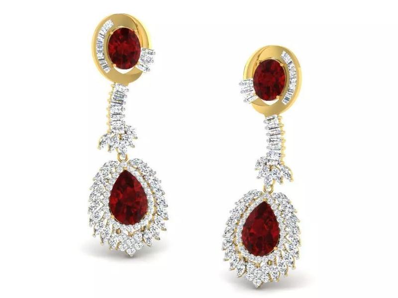 Gold Diamond Women Earring 3D print Model