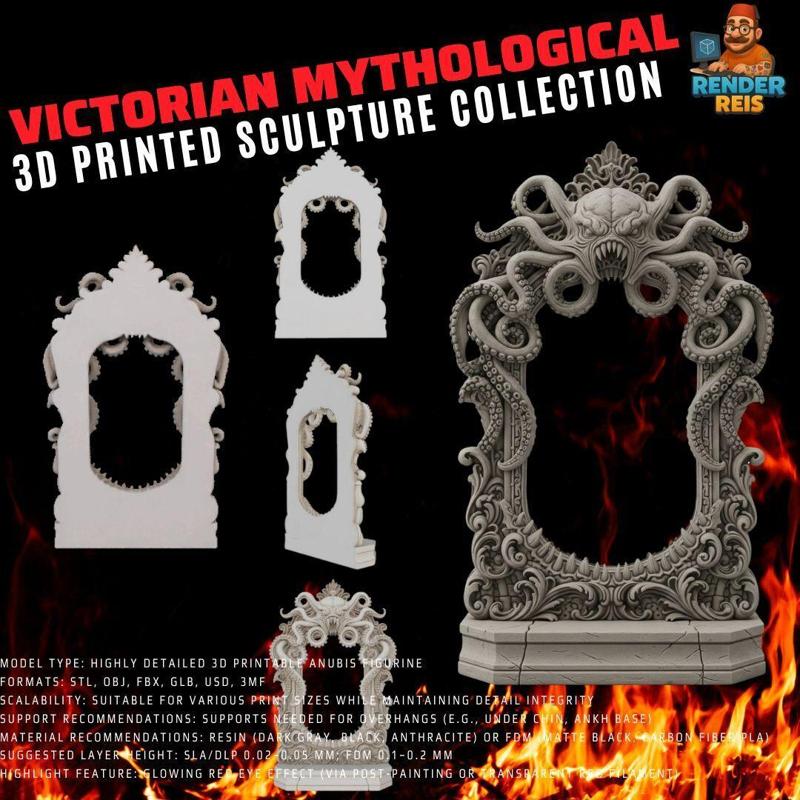 3D Printable Gothic Kraken Frame – Fantasy Sea-Themed Decor