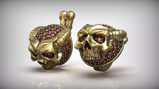 Skull Horns Gems Biker Earrings