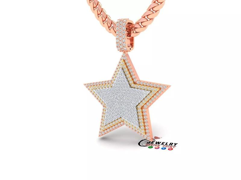 Custom Star Triple Layer Pendant - Star Diamond Necklace