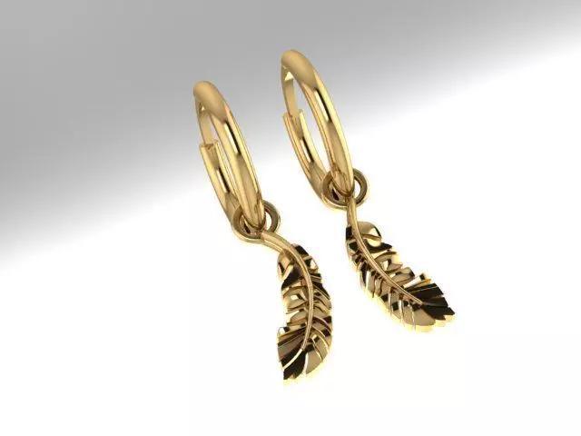Feather two gold - plated earrings