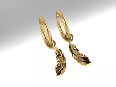 Feather two gold - plated earrings