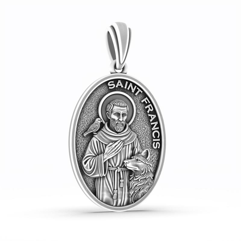 Saint Francis with Wolf and Bird Christian Medal