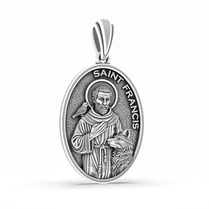 Saint Francis with Wolf and Bird Christian Medal