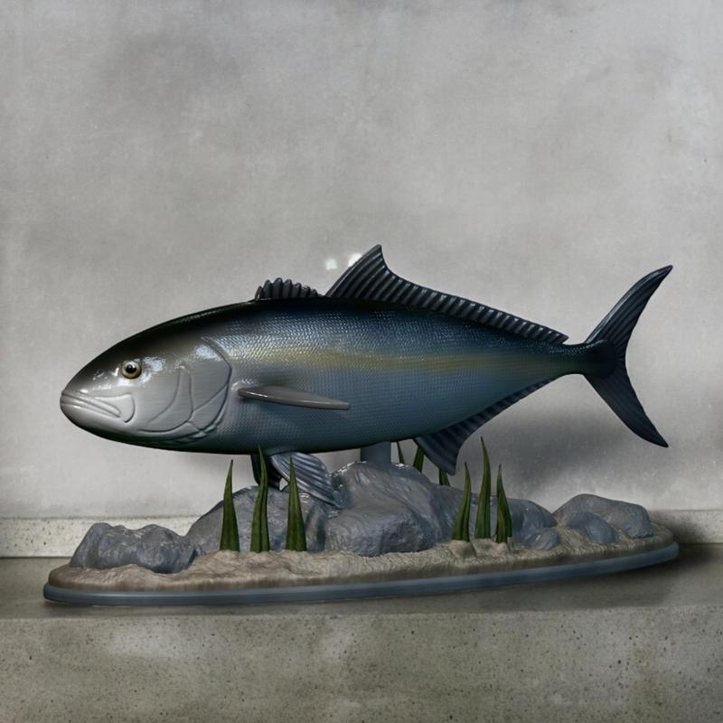 fish greater amberjack / Seriola dumerili statue underwater detailed texture for 3d printing