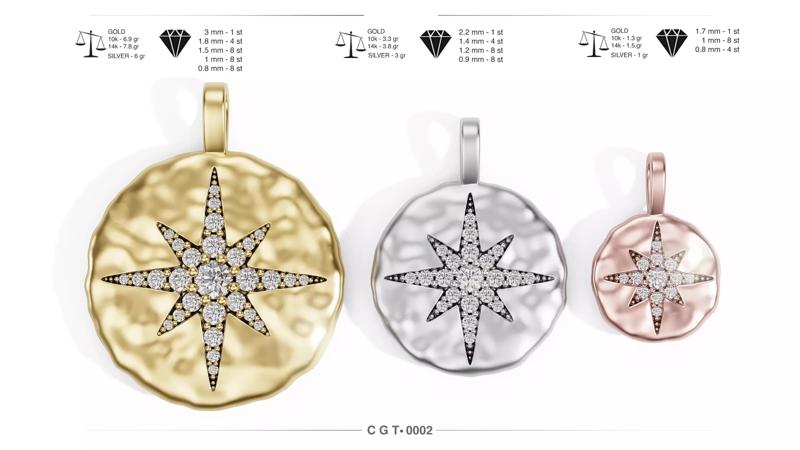 CGT 0002 Pendant star Necklace north star Solid Fine jewelry