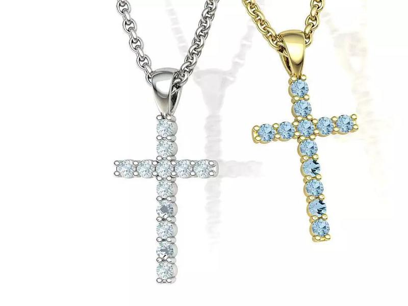 Diamond Cross Necklace with 2mm stones 3dmodel Small Cross