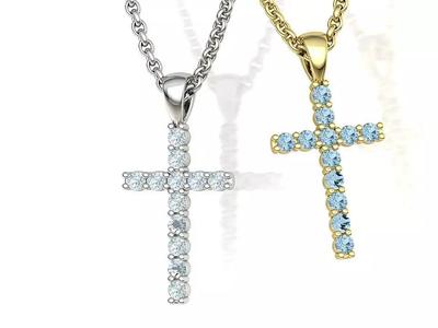Diamond Cross Necklace with 2mm stones 3dmodel Small Cross