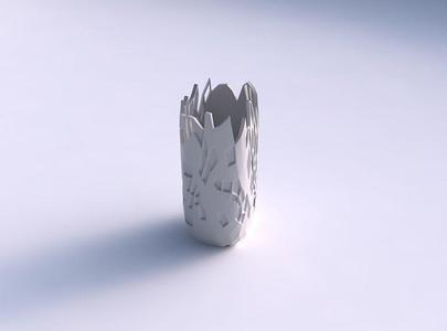 Vase quadratic tall with reptile skin with dents and holes