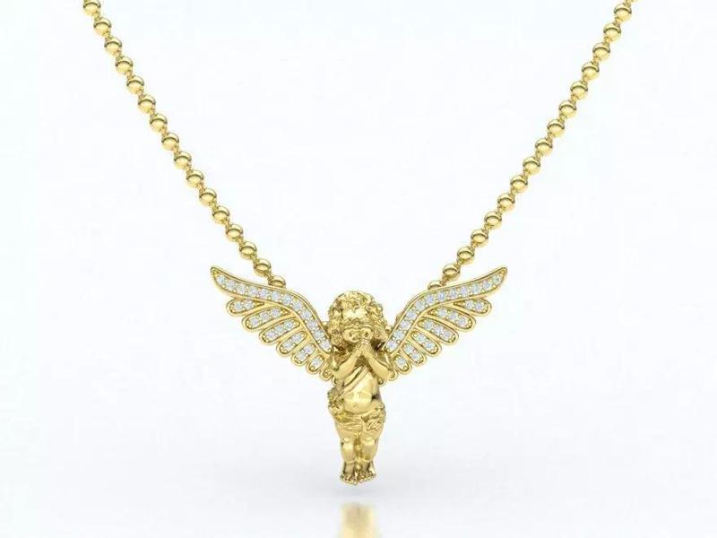 Praying Angel Diamond Pendant Necklace 0204 3model