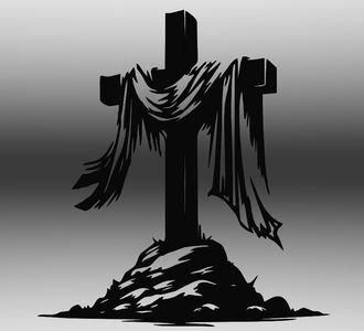 Cross on Mountain Top | Line Art Wall Decor