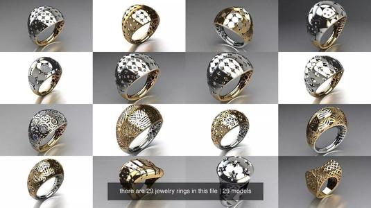 there are 29 jewelry rings in this file 3D Model Collection