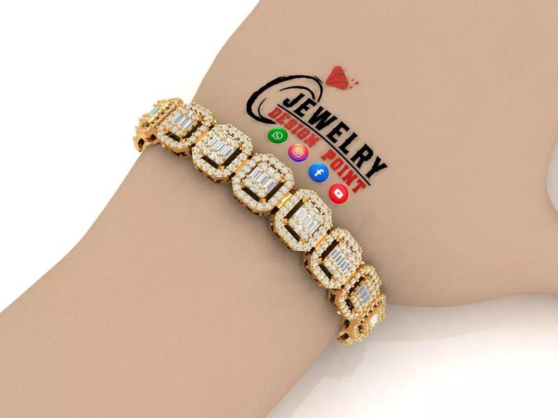 Custom Emerald Shape Baguettes Diamond Bracelet Link