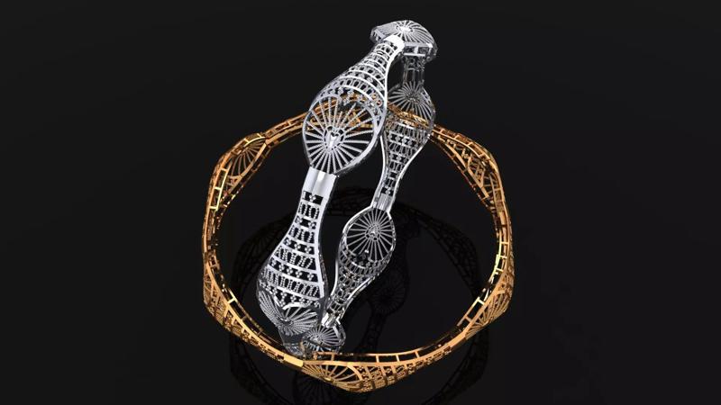 1249 Entwined Ribbons Gold Bangle 10gm