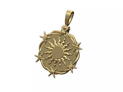 Sun ornament barbwire round pendant with bail