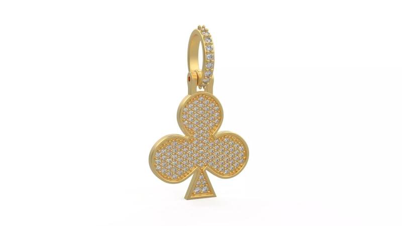 Model 1125 Playing Cards Clubs Iced Out Pendant Medium 20mm