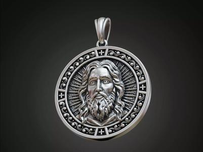 Jesus Christ Face Round Pendant with Christogram