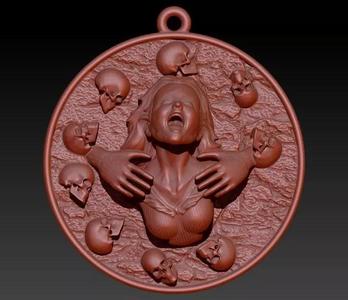 girl head with skulls pendant medallion jewerly