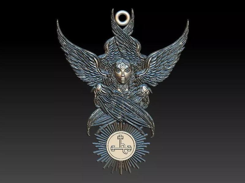 Lilith silver medallion with wings