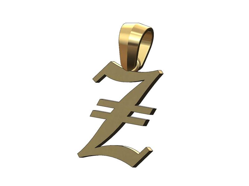 Z gothic old english initial pendant charm bail 3D print model