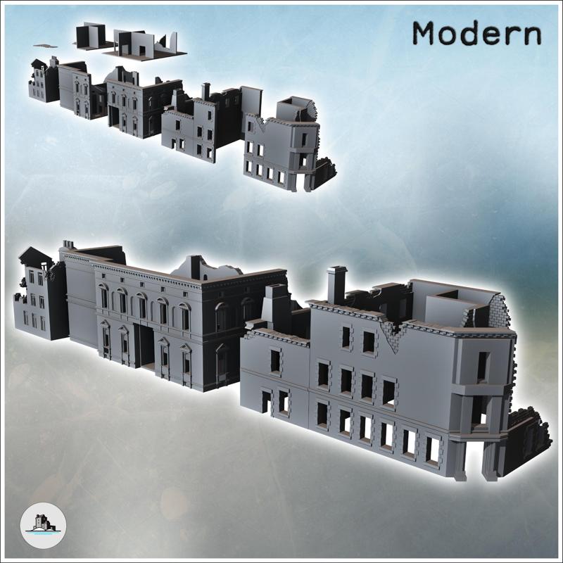Set of three ruined modern buildings with cornice windows (9) - Modern WW2 WW1 World War Diaroma Wargaming RPG Mini Hobby